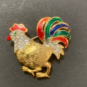 Vintage Enamel Rooster brooch Pin